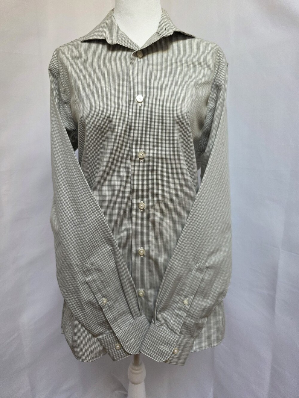 Kenneth Cole AWEARNESS Slim Fit Dress Shirt Mens 14.5 32/33 Green Check Cotton